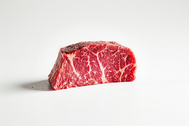 Pristine Wagyu bife de carne em branco mostrando textura de mármore e beleza crua