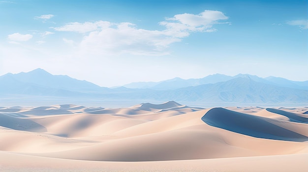 Prístino paisaje desértico con dunas de arena y montañas distantes