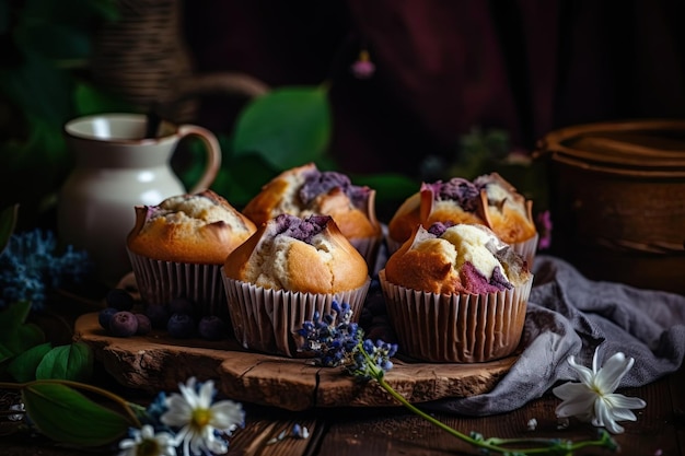 Probieren Sie die süßen hausgemachten Leckereien Muffins Cupcakes und einen rustikalen Hintergrund