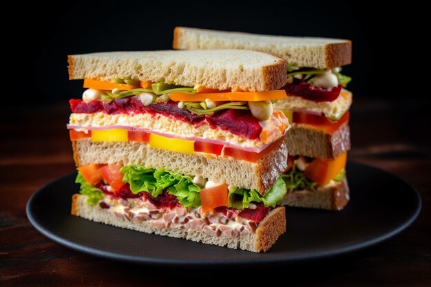 Probieren Sie ein leckeres und farbenfrohes veganes Sandwich