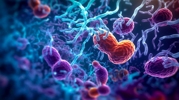Probióticos Bactérias Biologia Ciência Medicina microscópica Digestão Estômago Escherichia coli Tratamento Saúde Medicação Anatomia Organismo Generative AI