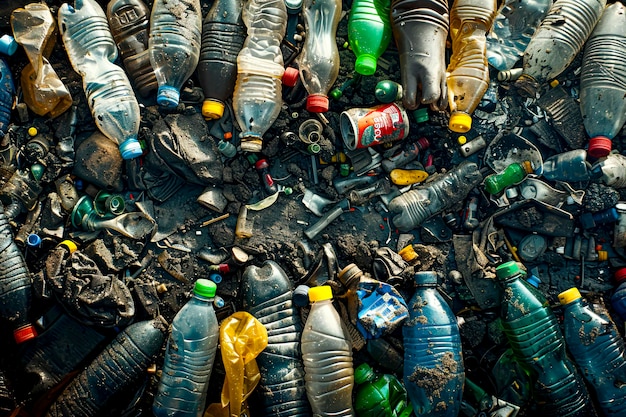 Foto el problema del plástico los plásticos no reciclados representan una amenaza ambiental creada con la tecnología de ia generativa