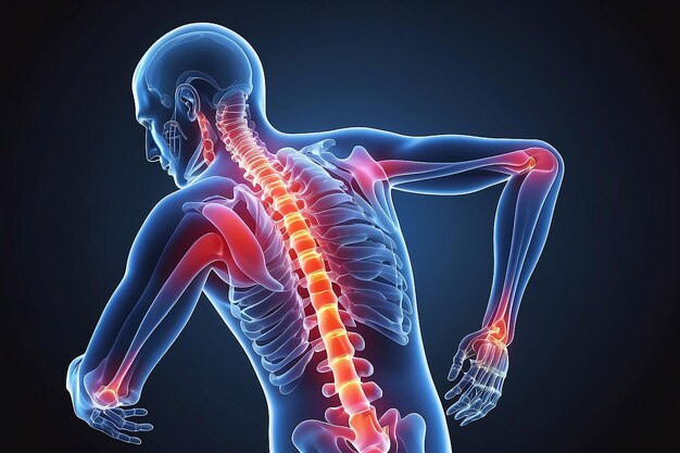 Foto problemas de reumatismo en el cuerpo humano en la región lumbar dolor de la columna vertebral problemas reumatísticos en el cuerpo humana en la región lombar dolor de la espina vertebral