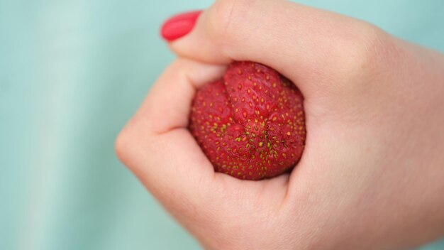 Problematische Dickdarmanatomie in Händen geballte Erdbeeren in einem Faustkonzept