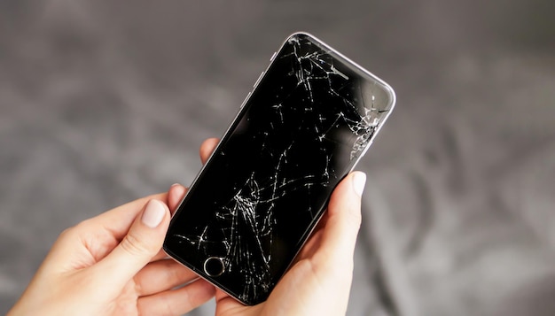 Probleme mit einem defekten Handy mit zerbrochenem Bildschirm und zerbrochenem Glas