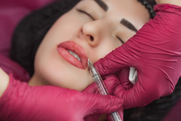 Procedimento de aumento labial no salão de beleza