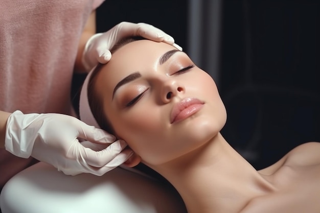 Procedimento de beleza de cosmetologia Cuidados com a pele de mulher jovem