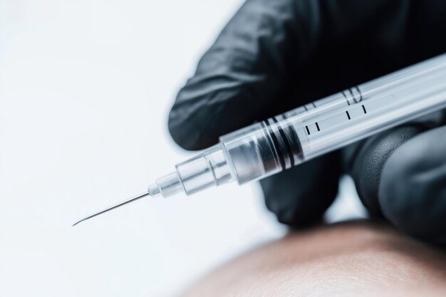 Procedimiento médico de primer plano La persona recibe una inyección con una jeringa transparente