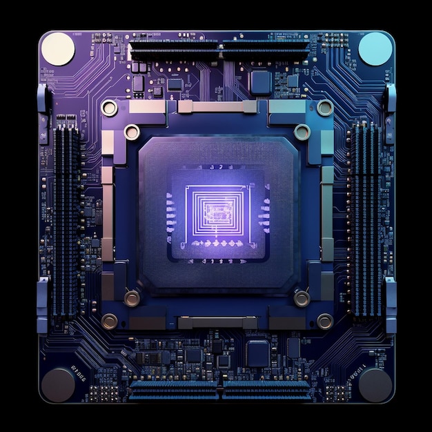 Procesador de computadora central con placa de circuito de microchip integrado de luces de neón para servidor