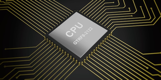 Foto procesador de cpu de circuito electrónico de renderizado 3d