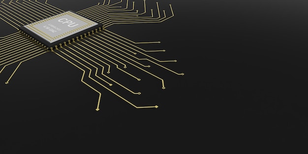 Foto procesador de cpu de circuito electrónico de renderizado 3d