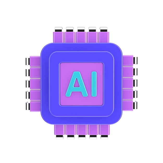 Foto procesador de cpu con microchip alimentado por ia de dibujos animados icon 3d de renderización web