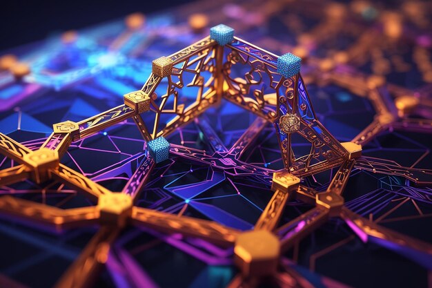 Procesador futurista CPU red neuronal inteligencia artificial Estructura de la red y tecnologías de almacenamiento en la nube Ilustración 3D del concepto abstracto del mañana digital