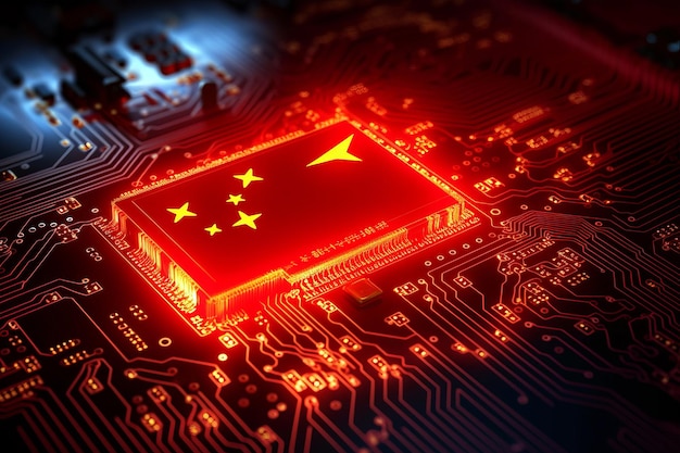 Foto el procesador de microchips de bandera de dominación china revela su papel vital en la cadena de suministro global