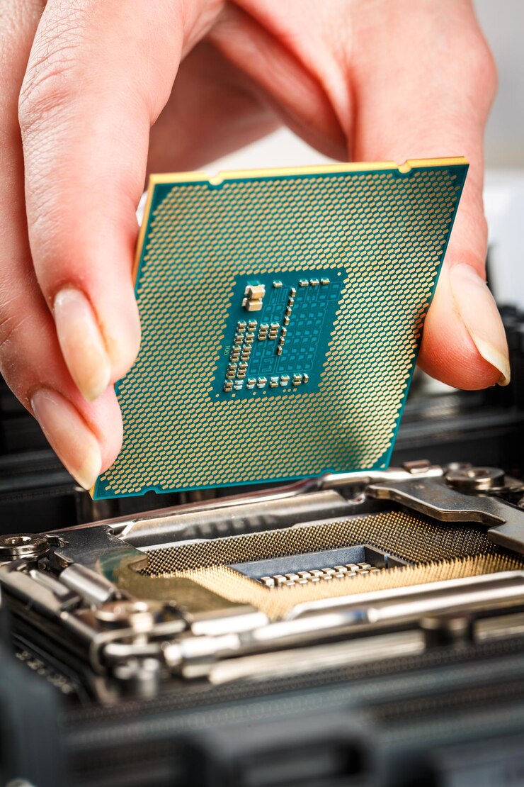 Foto procesador moderno y placa base para una computadora doméstica