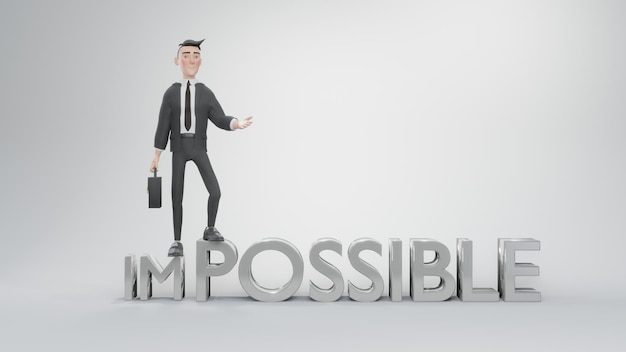 procesamiento 3d 3d, hombre de negocios, torneado, imposible, en, posible