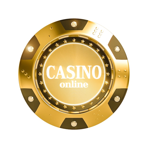 Procesamiento 3d aislado chip de casino de oro con diamante.