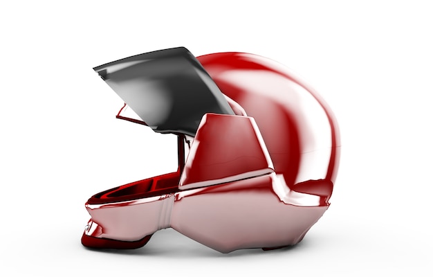 Foto procesamiento de 3d de alta resolución casco de moto rojo.