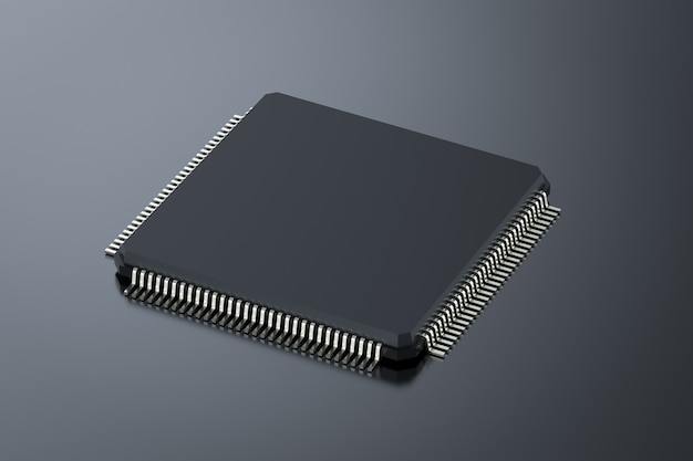 Procesamiento 3D de chip de cpu negro sobre fondo negro