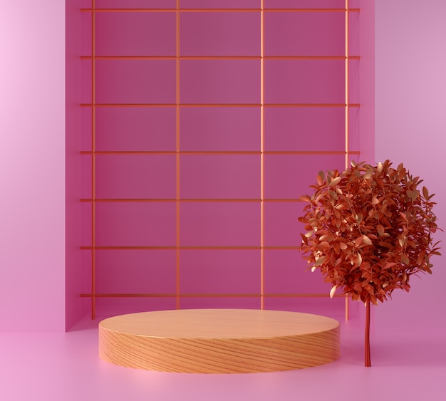 Procesamiento 3d maqueta de madera con fondo rosa, pantalla o escaparate.