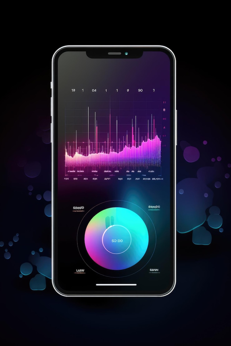 Foto procesamiento de datos digitales a través de la pantalla de un teléfono inteligente creado utilizando tecnología de ia generativa
