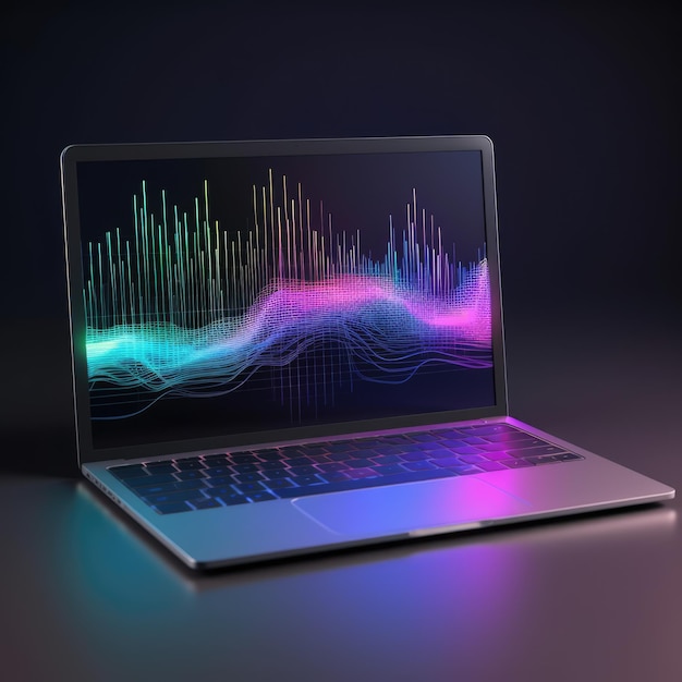 Procesamiento digital de datos sobre la pantalla de un portátil creado con tecnología generativa de inteligencia artificial