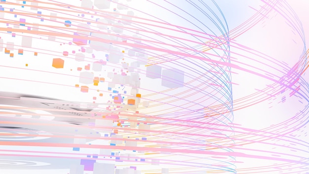 Procesamiento de información, movimiento de onda de datos, onda de energía en ilustraciones de fondo abstracto blanco, representación 3d