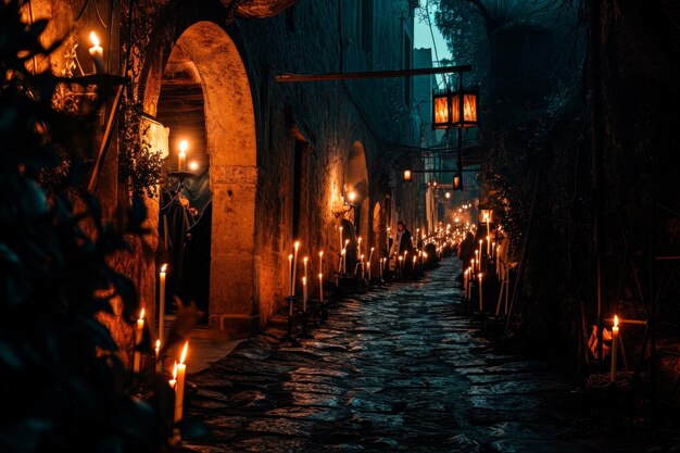 Foto procesión nocturna en la calle de la semana santa