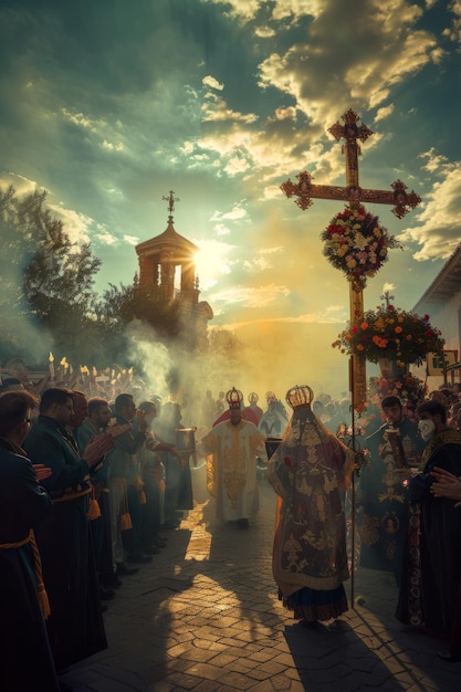 Foto una procesión religiosa en la semana santa