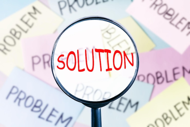 Foto proceso de búsqueda de problemas de solución en los negocios concepto de problema y solución