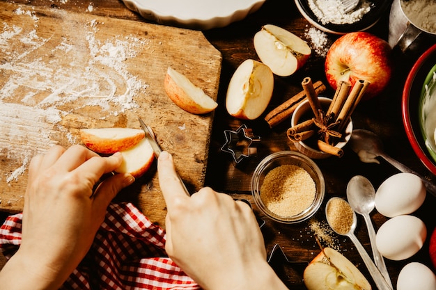 Proceso de cocción de la cocina desde arriba