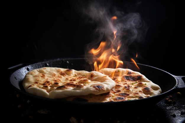 Proceso de cocción de la preparación del roti en una parrilla caliente