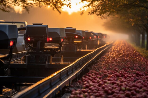 Proceso de cosecha de manzanas eficiente y automatizado con tecnología robótica moderna en una granja