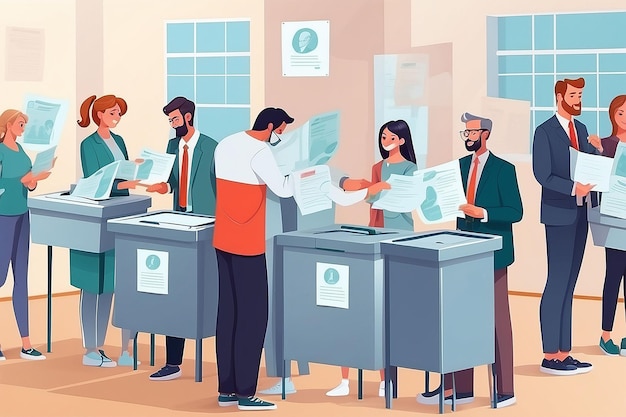 Proceso democrático La gente vota en las elecciones Concepto de urnas