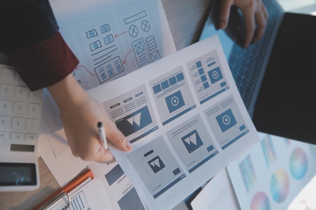 Proceso de diseño de interfaz de usuario de UX para aplicaciones móviles y sitios web modernos Prototipo creativo de wireframe para desarrollador de aplicaciones profesional