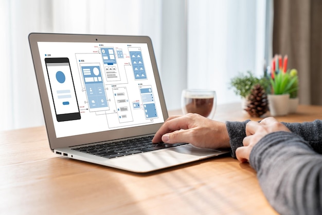 Proceso de diseño de interfaz de usuario de UX para aplicaciones móviles y sitios web modernos Prototipo creativo de wireframe para desarrollador de aplicaciones profesional