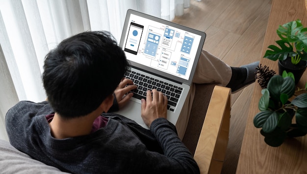 Proceso de diseño de interfaz de usuario de UX para aplicaciones móviles y sitios web modernos Prototipo creativo de wireframe para desarrollador de aplicaciones profesional