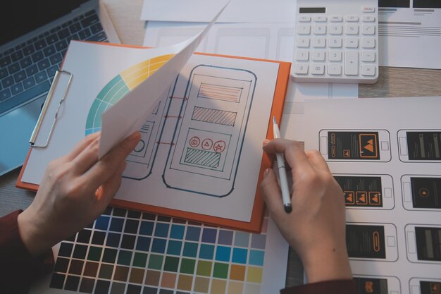 Proceso de diseño de UX para aplicaciones móviles y sitios web de moda Prototipo creativo de wireframe para desarrollador de aplicaciones profesional