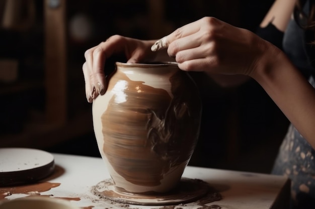 Proceso de elaboración de jarrón artesanal para flores en taller de cerámica