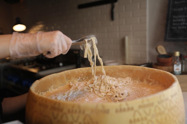 Proceso de elaboración de pasta fresca artesanal. de cerca