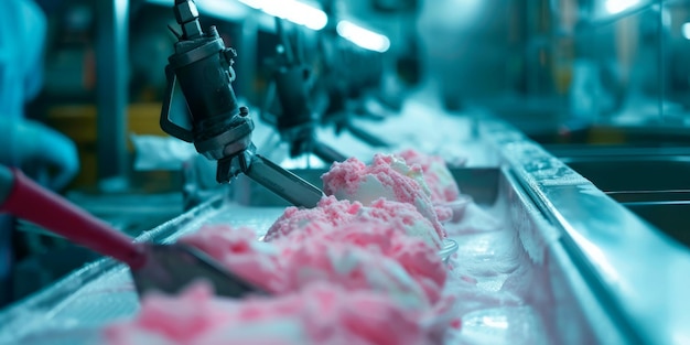 Foto el proceso de fabricación y embalaje de helados en una fábrica de dulces