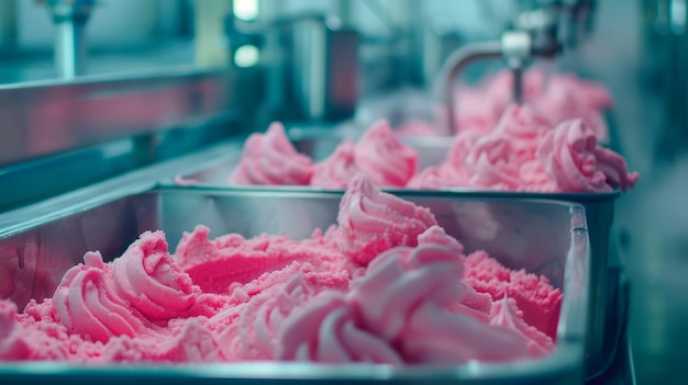 Foto el proceso de fabricación y embalaje de helados en una fábrica de dulces