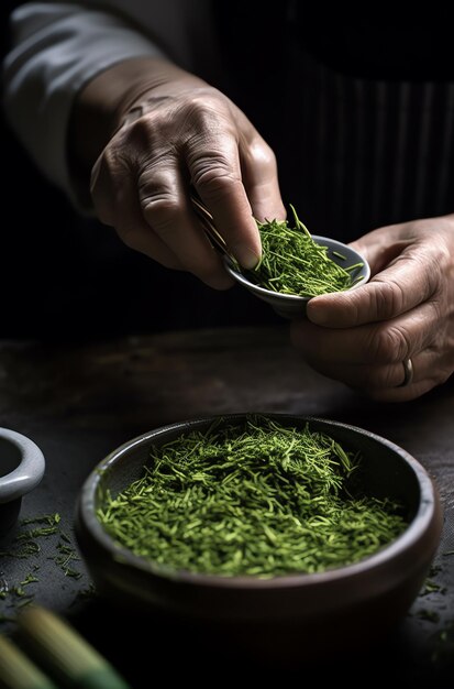 Proceso generativo de elaboración de té de hierbas con IA hecho a mano