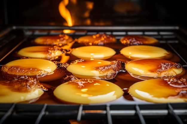 Proceso de horneado con flan en un baño de agua en el horno