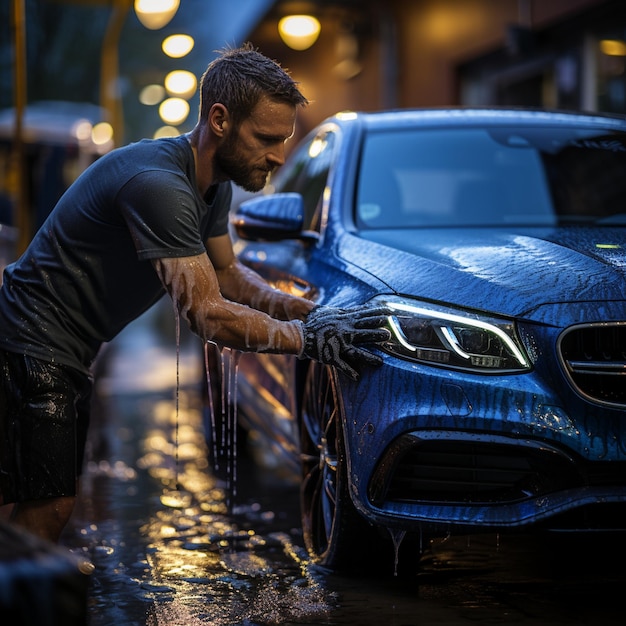 proceso de lavado en un lavado de automóviles de autoservicio