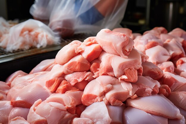 Foto proceso de producción de carne de pollo desde la granja hasta la transformación