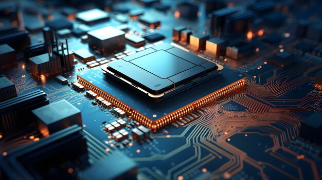 Processadores de computador central conceito de CPU placa-mãe chip digital fundo científico de tecnologia processador de comunicação integrado ilustração 3D