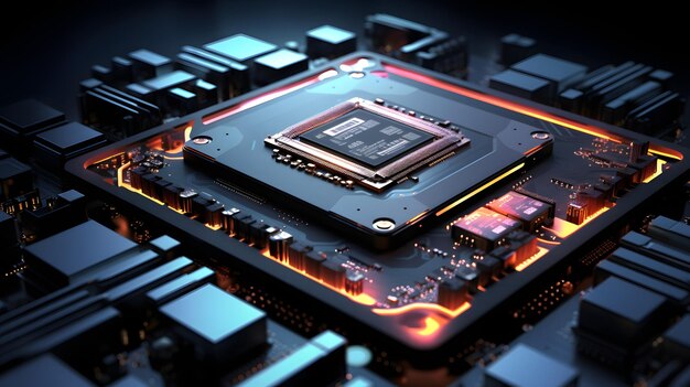 Processadores de computador central conceito de CPU placa-mãe chip digital fundo científico de tecnologia processador de comunicação integrado ilustração 3D