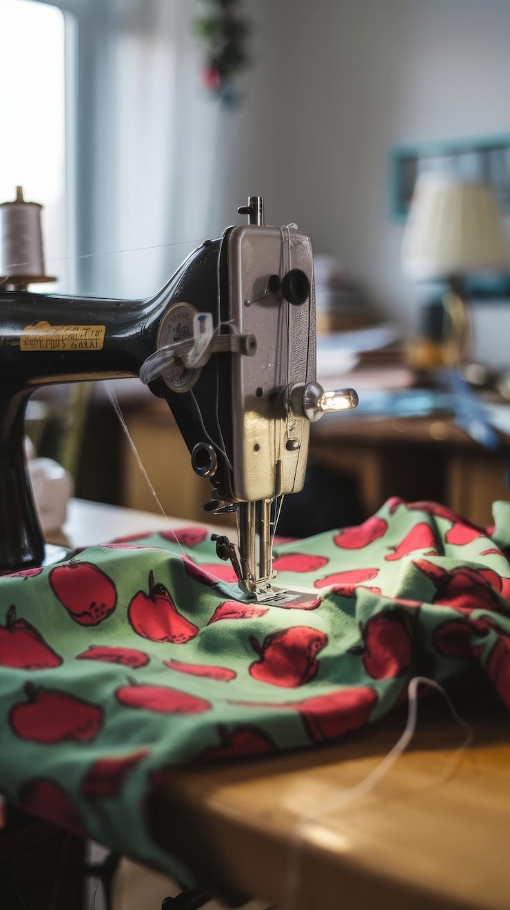 Foto processo de costura em close-up de roupas re-costuradas costura em uma máquina de costura conceito de re-costura de roupas