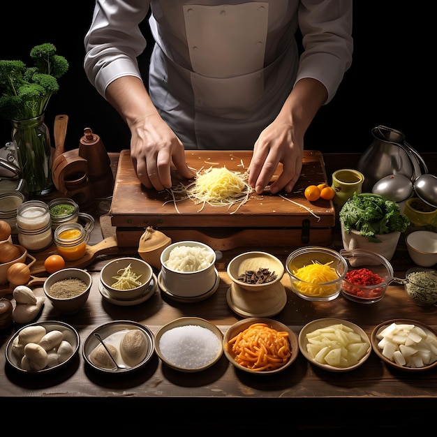 Foto processo de cozimento documentar as diversas etapas do preparo dos alimentos na cozinha